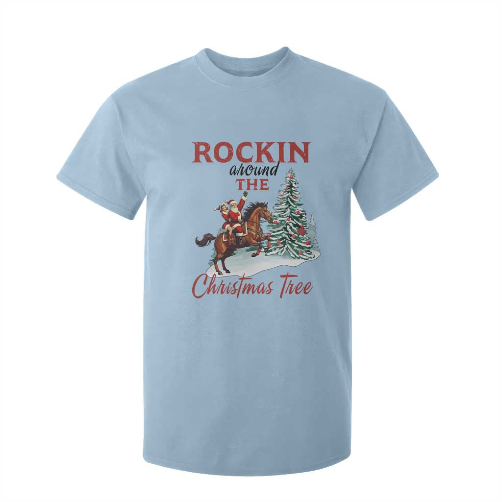 Cowboy Santa Western Christmas T Shirt For Kid Rockin Around The Xmas Tree TS14 Light Blue Print Your Wear