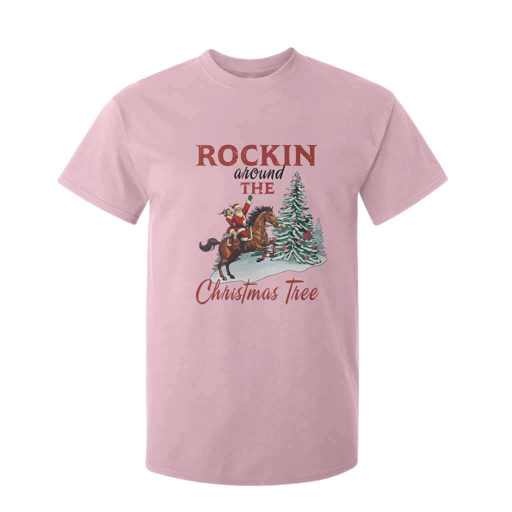 Cowboy Santa Western Christmas T Shirt For Kid Rockin Around The Xmas Tree TS14 Light Pink Print Your Wear