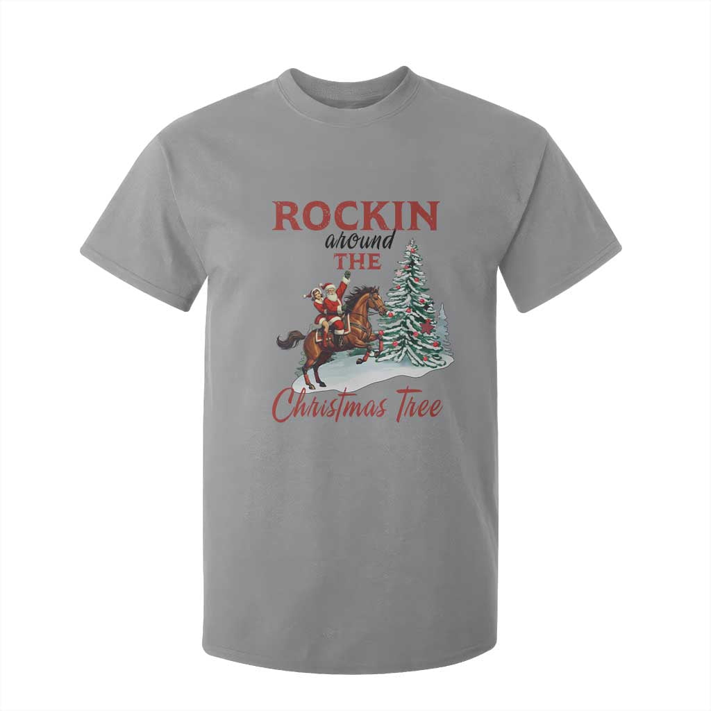 Cowboy Santa Western Christmas T Shirt For Kid Rockin Around The Xmas Tree TS14 Sport Gray Print Your Wear