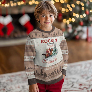 Cowboy Santa Western Xmas Ugly Christmas Sweater Rockin Around The Xmas Tree TS14 Mocha Mousse Print Your Wear
