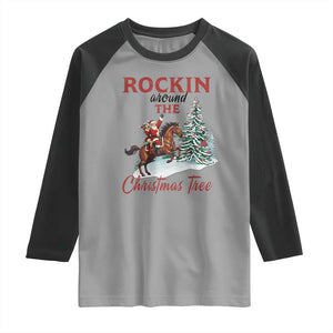 Cowboy Santa Western Christmas Raglan Shirt Rockin Around The Xmas Tree TS14 Sport Gray Black Print Your Wear