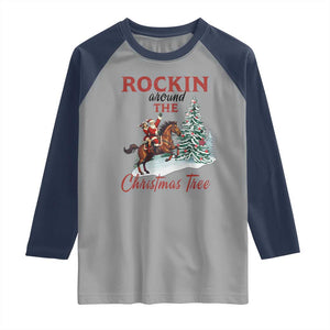 Cowboy Santa Western Christmas Raglan Shirt Rockin Around The Xmas Tree TS14 Sport Gray Navy Print Your Wear