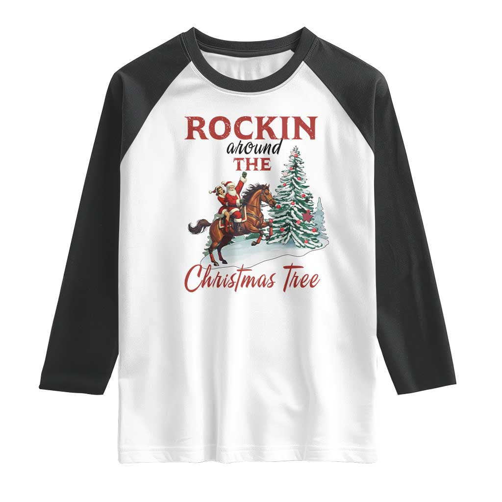 Cowboy Santa Western Christmas Raglan Shirt Rockin Around The Xmas Tree TS14 White Black Print Your Wear