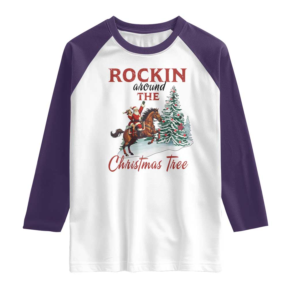 Cowboy Santa Western Christmas Raglan Shirt Rockin Around The Xmas Tree TS14 White Purple Print Your Wear