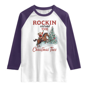 Cowboy Santa Western Christmas Raglan Shirt Rockin Around The Xmas Tree TS14 White Purple Print Your Wear