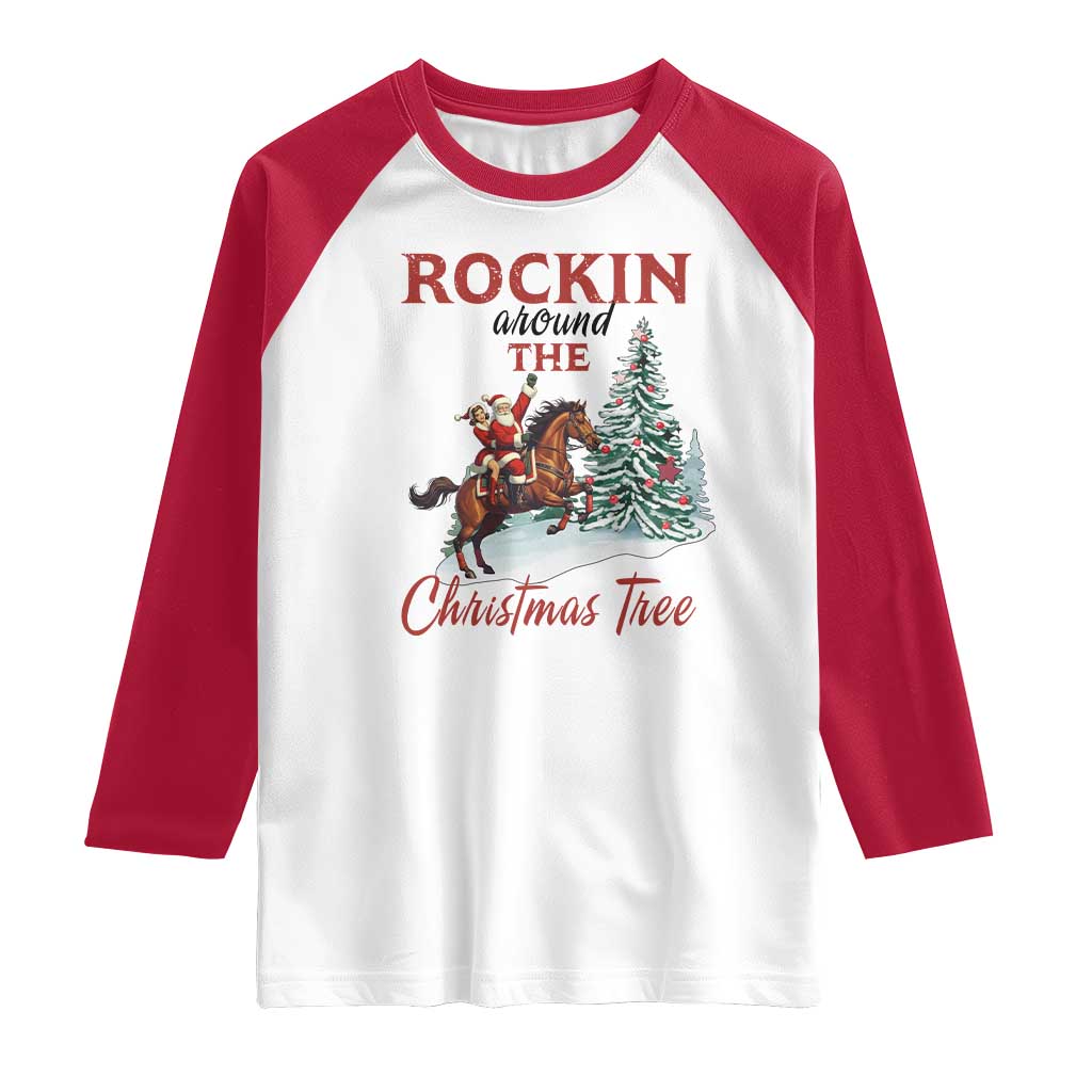 Cowboy Santa Western Christmas Raglan Shirt Rockin Around The Xmas Tree TS14 White Red Print Your Wear