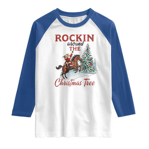 Cowboy Santa Western Christmas Raglan Shirt Rockin Around The Xmas Tree TS14 White Royal Print Your Wear