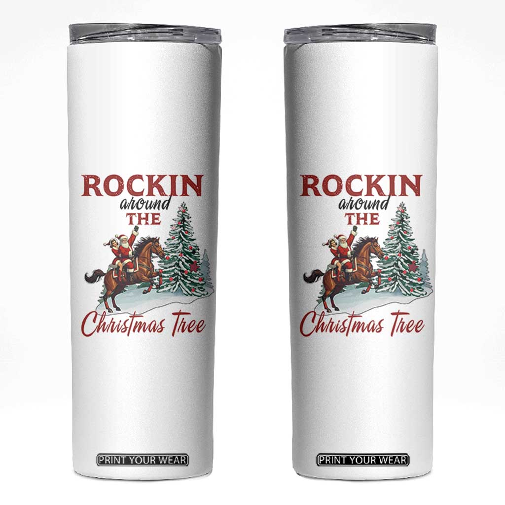 Cowboy Santa Western Christmas Skinny Tumbler Rockin Around The Xmas Tree TS14 White Print Your Wear