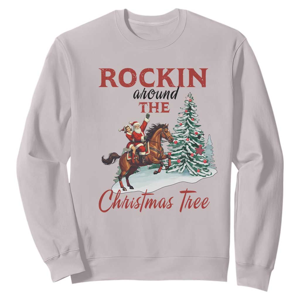 Cowboy Santa Western Christmas Sweatshirt Rockin Around The Xmas Tree TS14 Ice Gray Print Your Wear