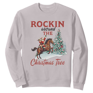 Cowboy Santa Western Christmas Sweatshirt Rockin Around The Xmas Tree TS14 Ice Gray Print Your Wear