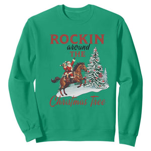 Cowboy Santa Western Christmas Sweatshirt Rockin Around The Xmas Tree TS14 Irish Green Print Your Wear