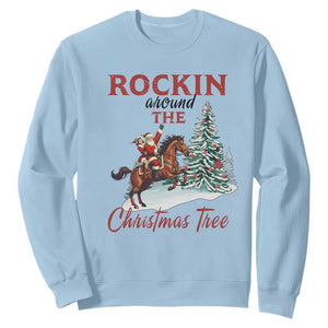 Cowboy Santa Western Christmas Sweatshirt Rockin Around The Xmas Tree TS14 Light Blue Print Your Wear