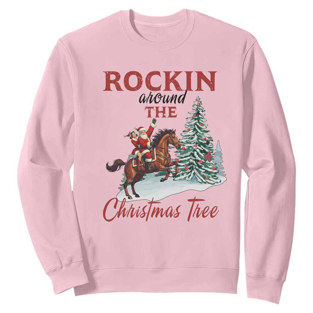 Cowboy Santa Western Christmas Sweatshirt Rockin Around The Xmas Tree TS14 Light Pink Print Your Wear