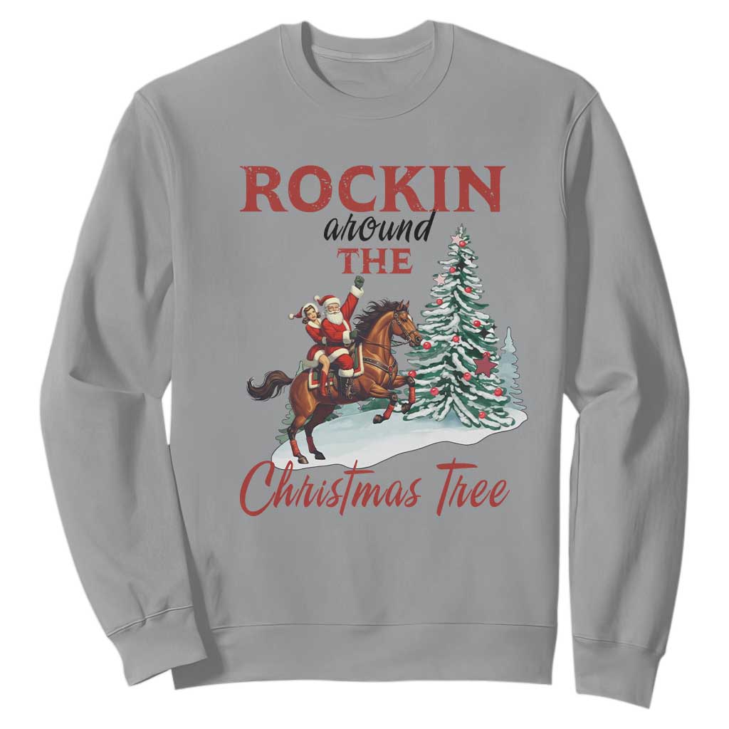 Cowboy Santa Western Christmas Sweatshirt Rockin Around The Xmas Tree TS14 Sport Gray Print Your Wear