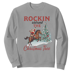 Cowboy Santa Western Christmas Sweatshirt Rockin Around The Xmas Tree TS14 Sport Gray Print Your Wear