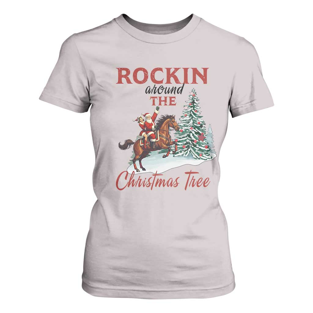 Cowboy Santa Western Christmas T Shirt For Women Rockin Around The Xmas Tree TS14 Ice Gray Print Your Wear