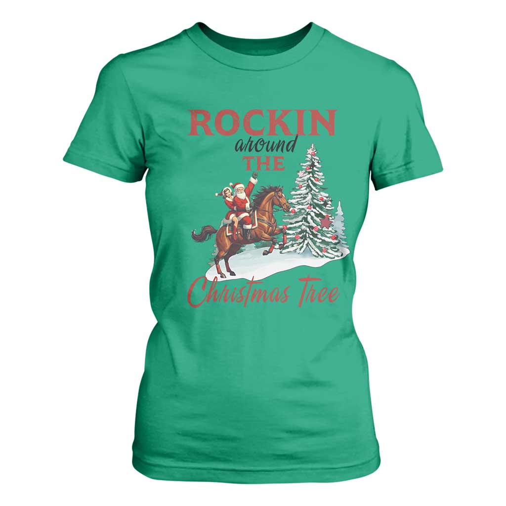 Cowboy Santa Western Christmas T Shirt For Women Rockin Around The Xmas Tree TS14 Irish Green Print Your Wear