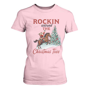 Cowboy Santa Western Christmas T Shirt For Women Rockin Around The Xmas Tree TS14 Light Pink Print Your Wear