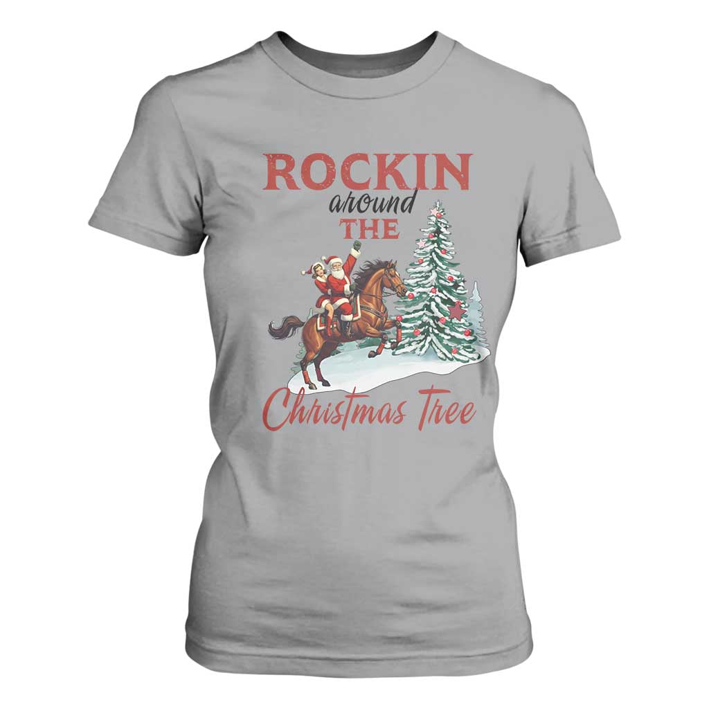 Cowboy Santa Western Christmas T Shirt For Women Rockin Around The Xmas Tree TS14 Sport Gray Print Your Wear