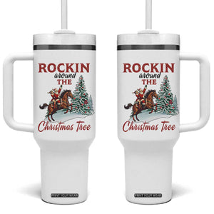 Cowboy Santa Western Christmas Tumbler With Handle Rockin Around The Xmas Tree TS14 One Size: 40 oz White Print Your Wear