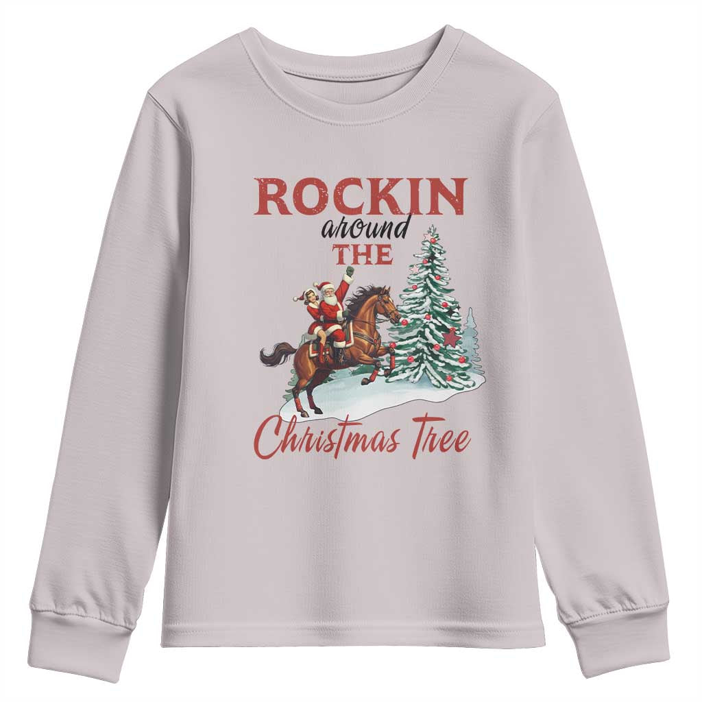 Cowboy Santa Western Christmas Youth Sweatshirt Rockin Around The Xmas Tree TS14 Ice Gray Print Your Wear