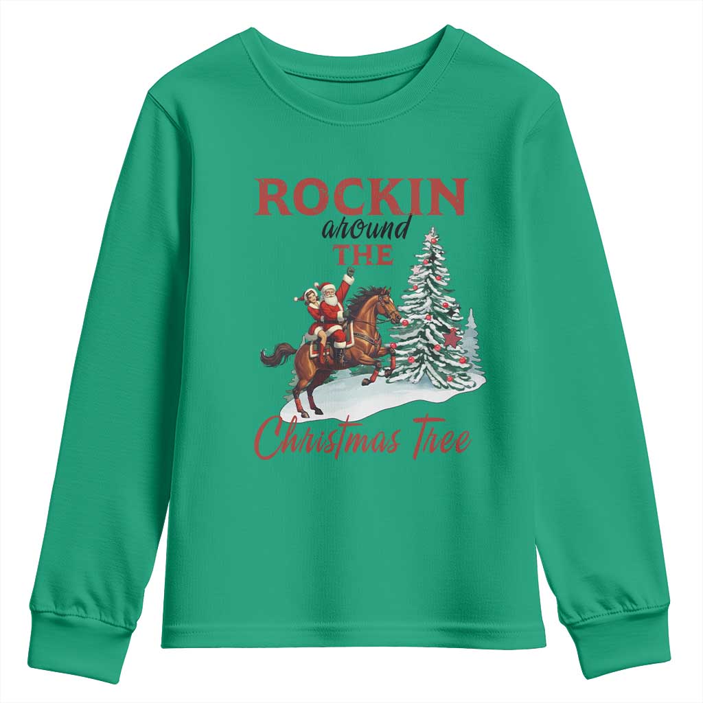 Cowboy Santa Western Christmas Youth Sweatshirt Rockin Around The Xmas Tree TS14 Irish Green Print Your Wear