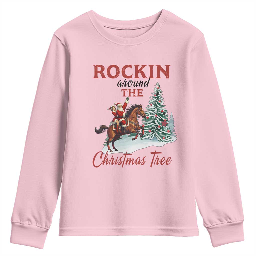 Cowboy Santa Western Christmas Youth Sweatshirt Rockin Around The Xmas Tree TS14 Light Pink Print Your Wear