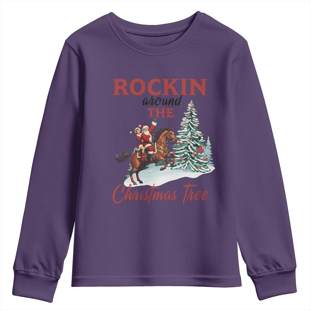 Cowboy Santa Western Christmas Youth Sweatshirt Rockin Around The Xmas Tree TS14 Purple Print Your Wear