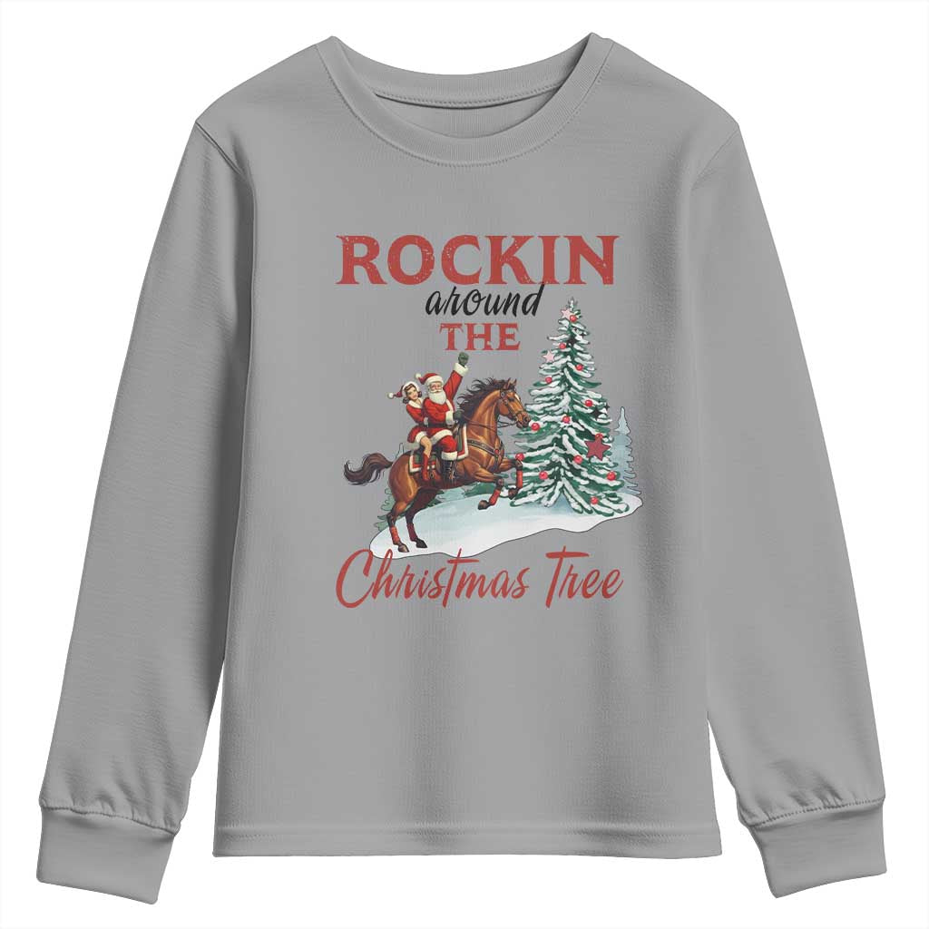 Cowboy Santa Western Christmas Youth Sweatshirt Rockin Around The Xmas Tree TS14 Sport Gray Print Your Wear