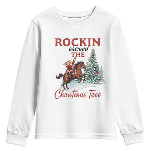 Cowboy Santa Western Christmas Youth Sweatshirt Rockin Around The Xmas Tree TS14 White Print Your Wear