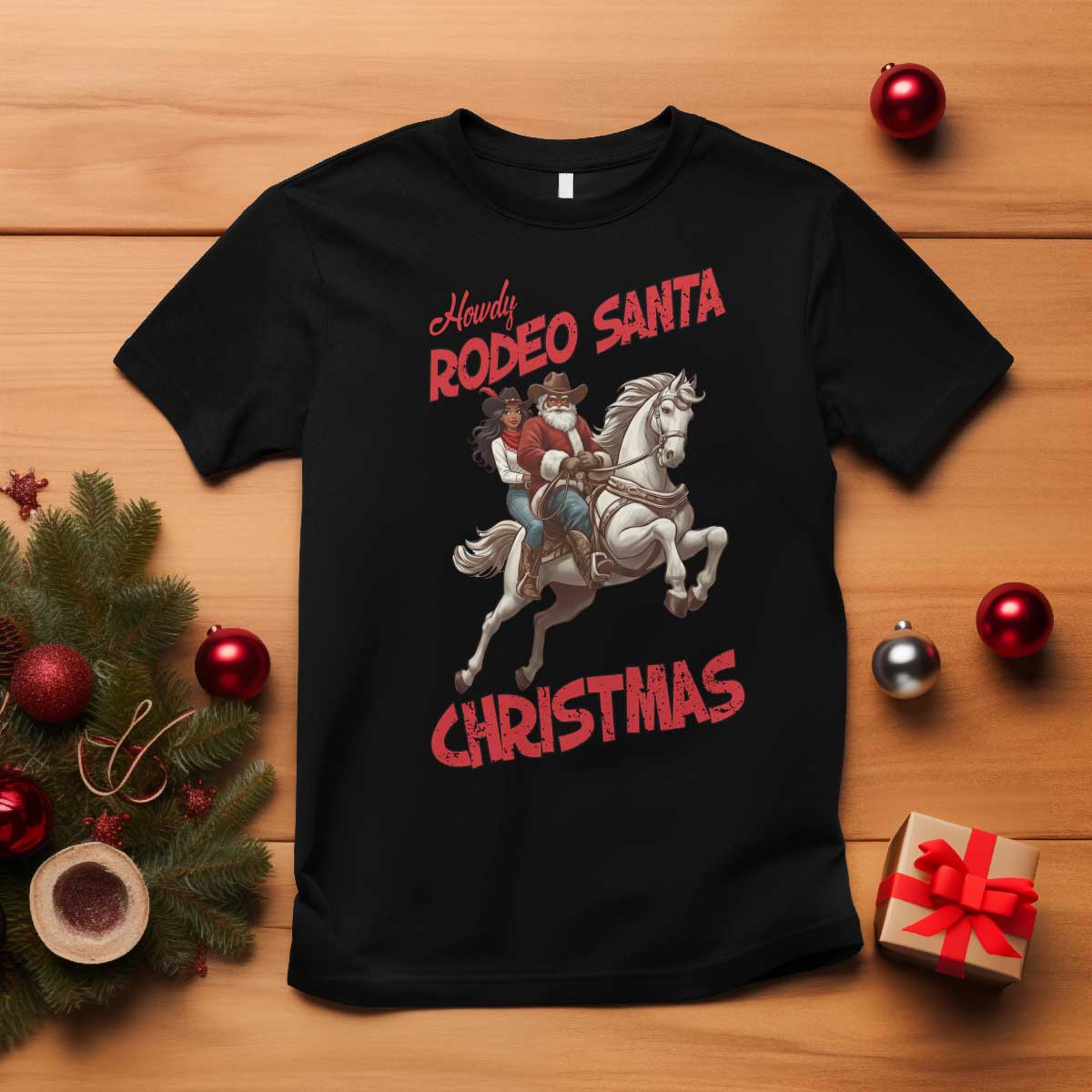 Black Cowboy Santa Christmas T Shirt African American Western - Print Your Wear