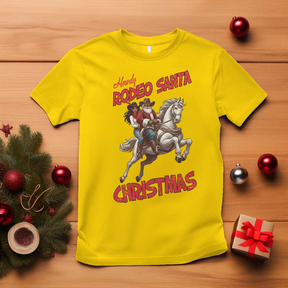 Black Cowboy Santa Christmas T Shirt African American Western - Print Your Wear