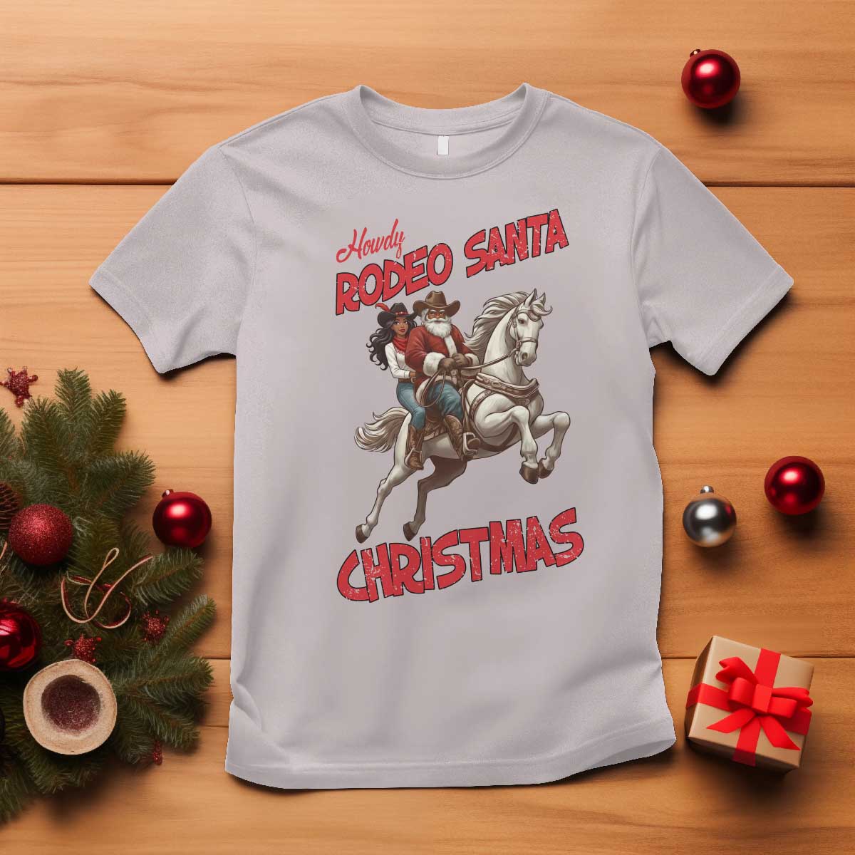 Black Cowboy Santa Christmas T Shirt African American Western TS14 Ice Gray Print Your Wear
