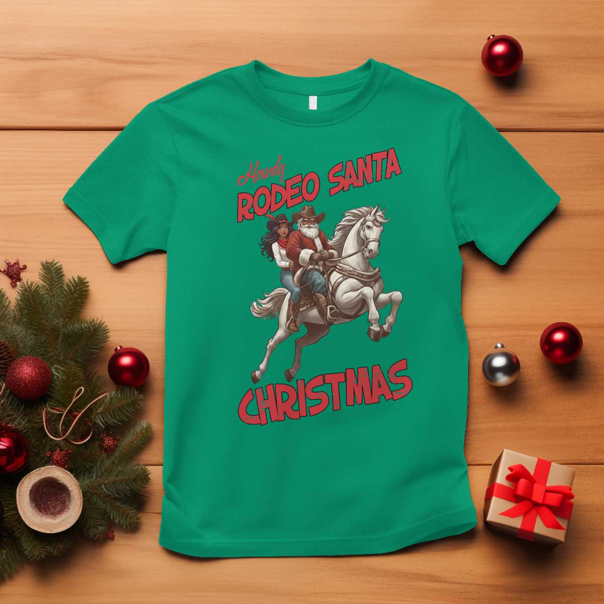 Black Cowboy Santa Christmas T Shirt African American Western - Print Your Wear