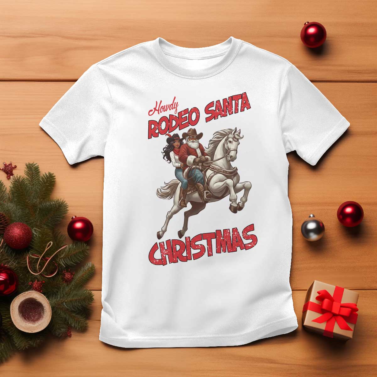 Black Cowboy Santa Christmas T Shirt African American Western - Print Your Wear
