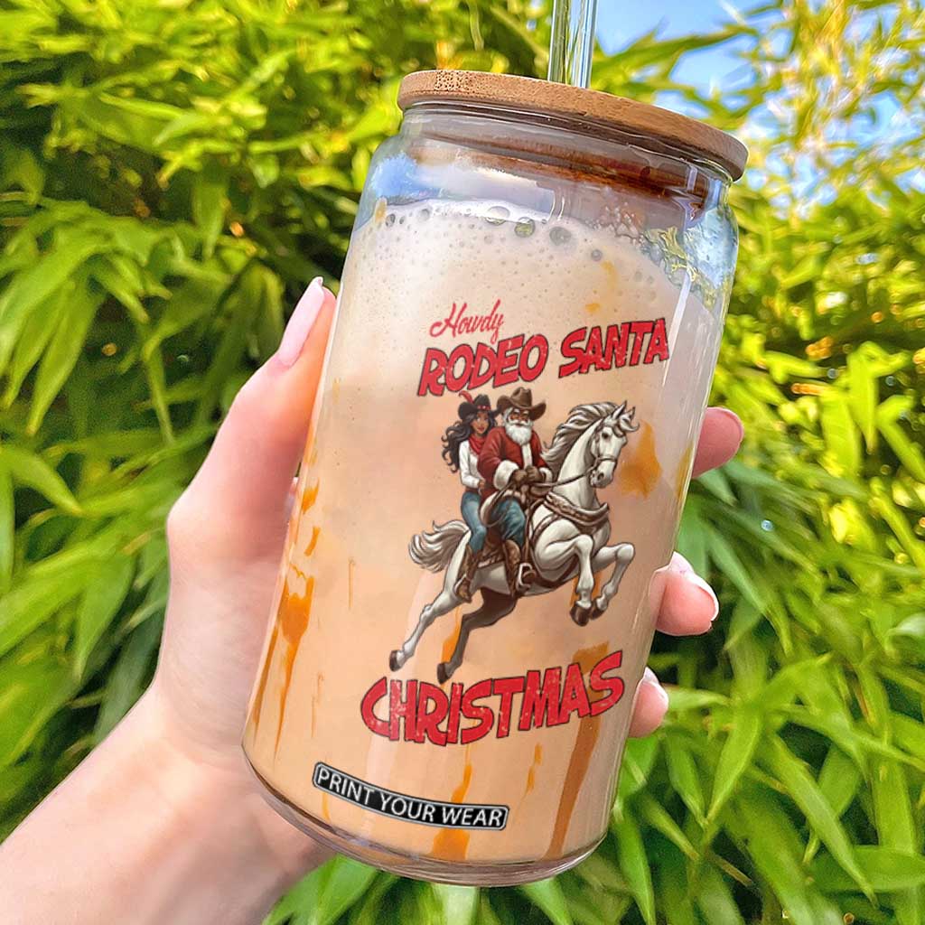 Black Cowboy Santa Christmas Glass Can African American Western - Print Your Wear