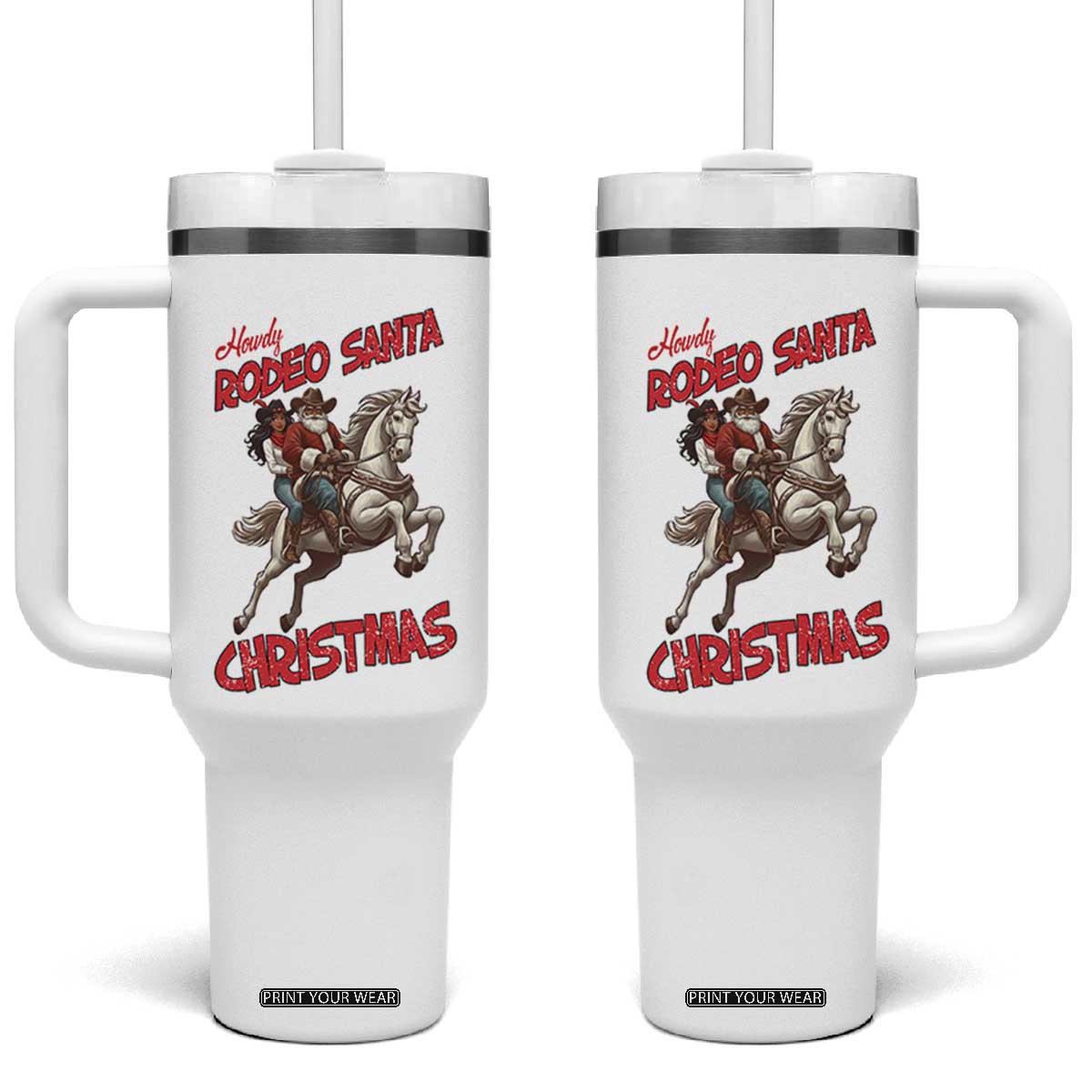 Black Cowboy Santa Christmas Tumbler With Handle African American Western TS14 One Size: 40 oz White Print Your Wear