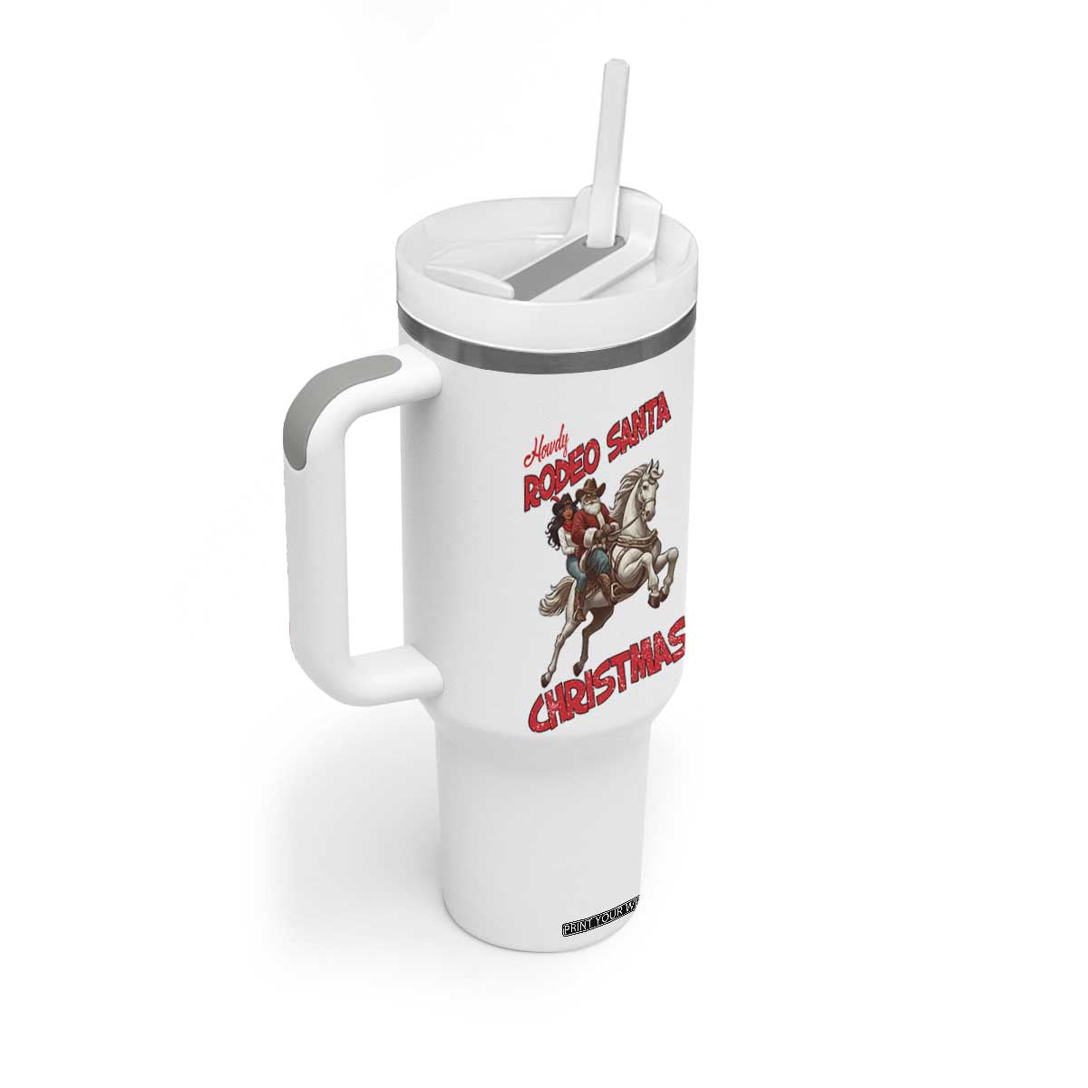 Black Cowboy Santa Christmas Tumbler With Handle African American Western - Print Your Wear