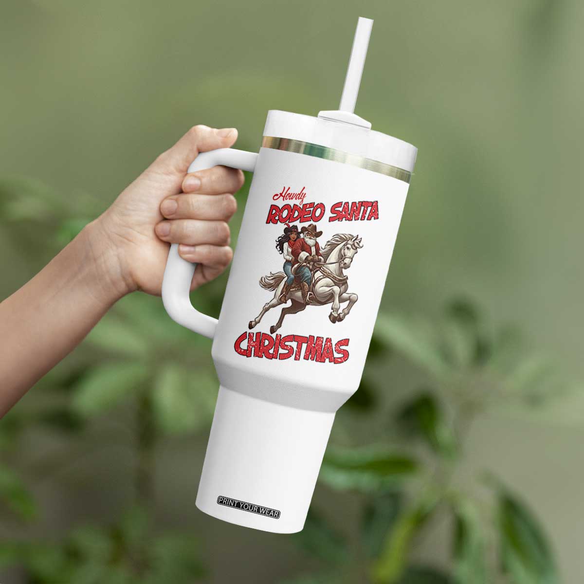 Black Cowboy Santa Christmas Tumbler With Handle African American Western - Print Your Wear