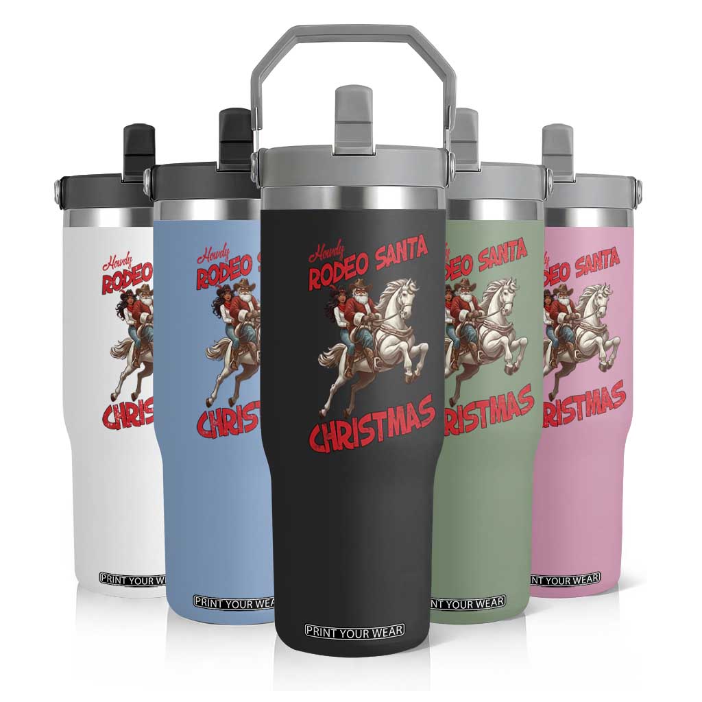 Black Cowboy Santa Christmas Flip Straw Tumbler African American Western - Print Your Wear