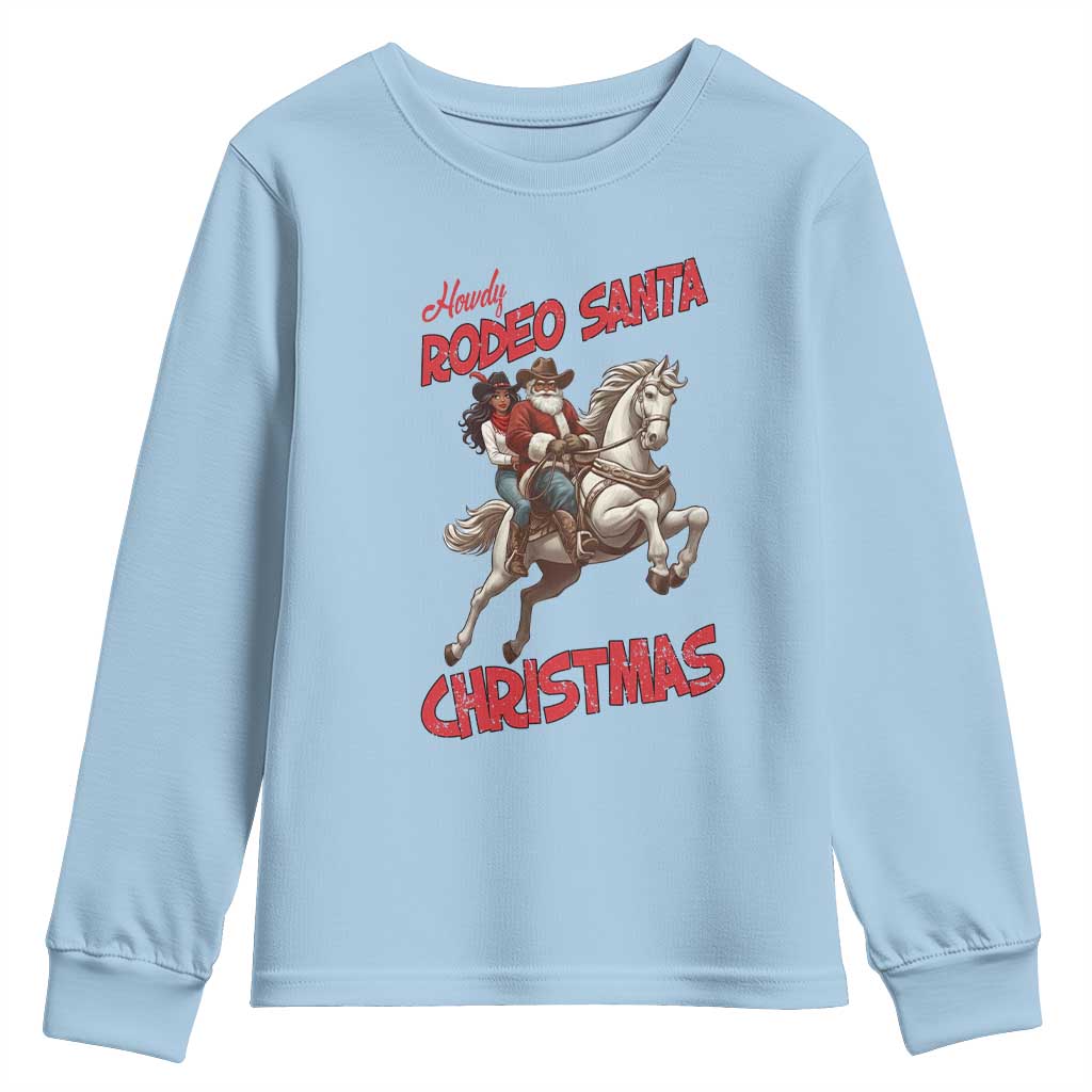 Black Cowboy Santa Christmas Youth Sweatshirt African American Western TS14 Light Blue Print Your Wear