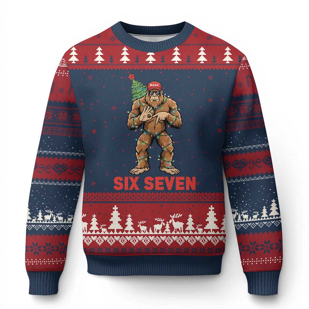 67 Six Seven Ugly Christmas Sweater Funny Bigfoot Trump Support Xmas TS14 Navy Red Print Your Wear