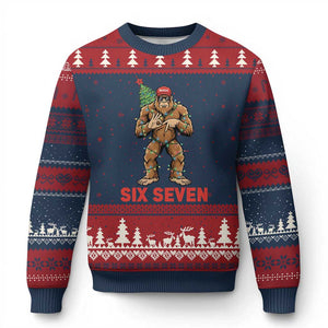 67 Six Seven Ugly Christmas Sweater Funny Bigfoot Trump Support Xmas TS14 Navy Red Print Your Wear