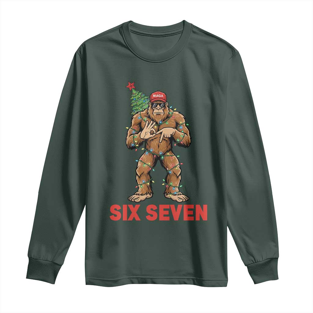 67 Six Seven Long Sleeve Shirt Funny Bigfoot Trump Support Christmas TS14 Dark Forest Green Print Your Wear