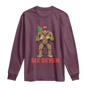 67 Six Seven Long Sleeve Shirt Funny Bigfoot Trump Support Christmas TS14 Maroon Print Your Wear