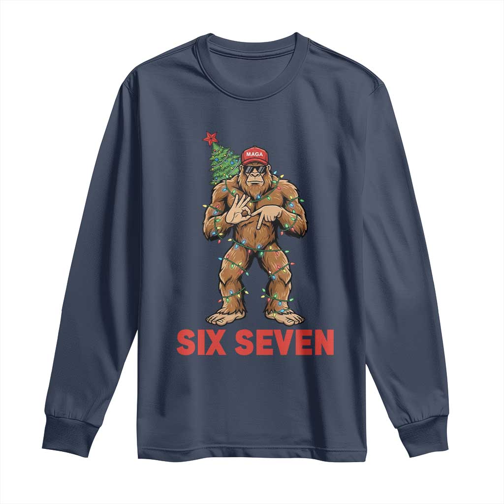 67 Six Seven Long Sleeve Shirt Funny Bigfoot Trump Support Christmas TS14 Navy Print Your Wear