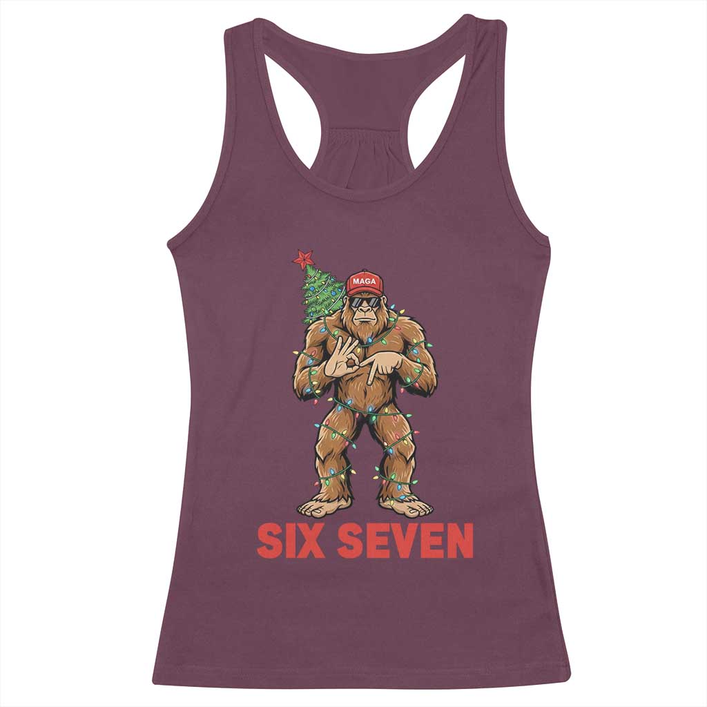 67 Six Seven Racerback Tank Top Funny Bigfoot Trump Support Christmas TS14 Maroon Print Your Wear