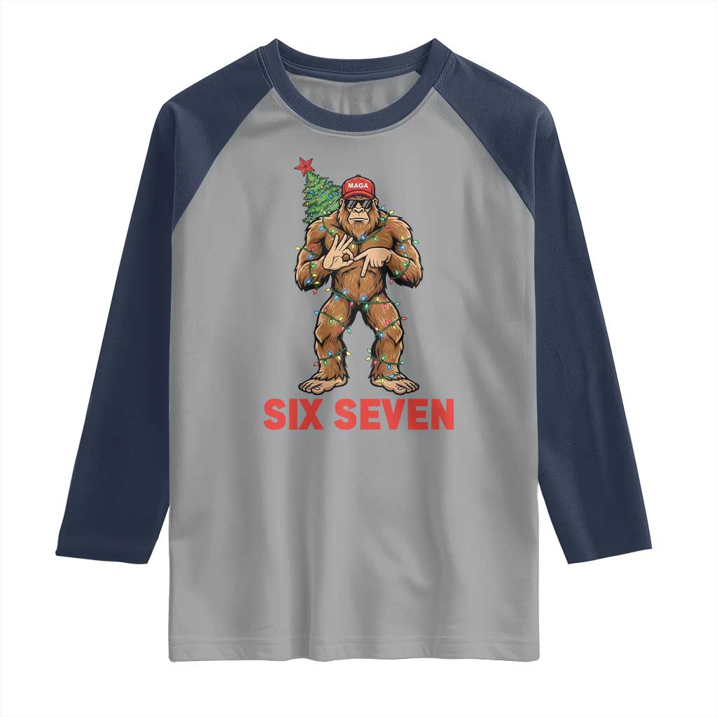 67 Six Seven Raglan Shirt Funny Bigfoot Trump Support Christmas TS14 Sport Gray Navy Print Your Wear