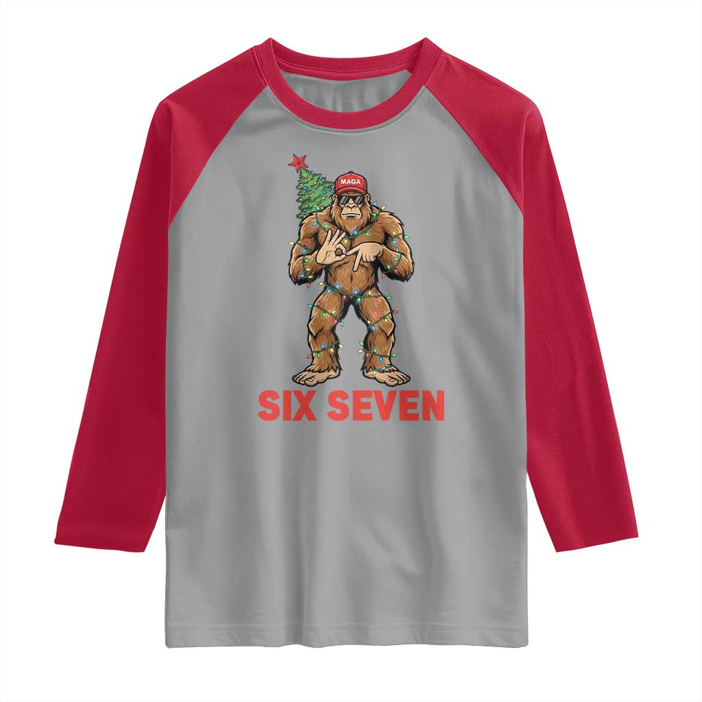 67 Six Seven Raglan Shirt Funny Bigfoot Trump Support Christmas TS14 Sport Gray Red Print Your Wear