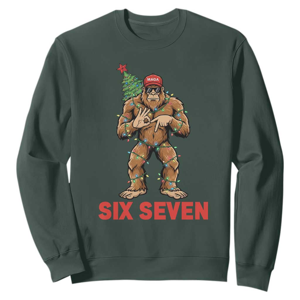 67 Six Seven Sweatshirt Funny Bigfoot Trump Support Christmas TS14 Dark Forest Green Print Your Wear